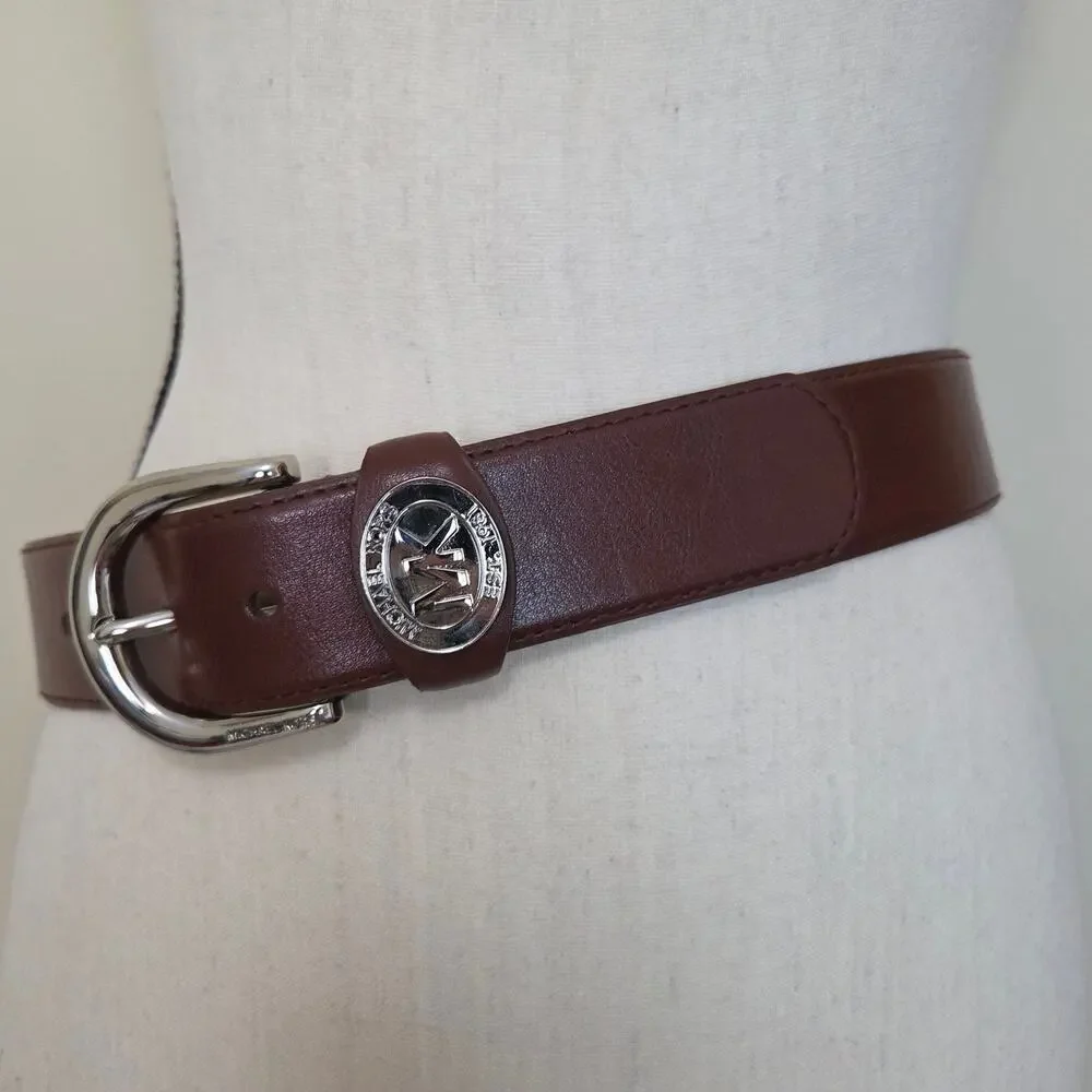 NWOT Michael Kors Women's Small Genuine Leather Belt Brown Silver-Tone